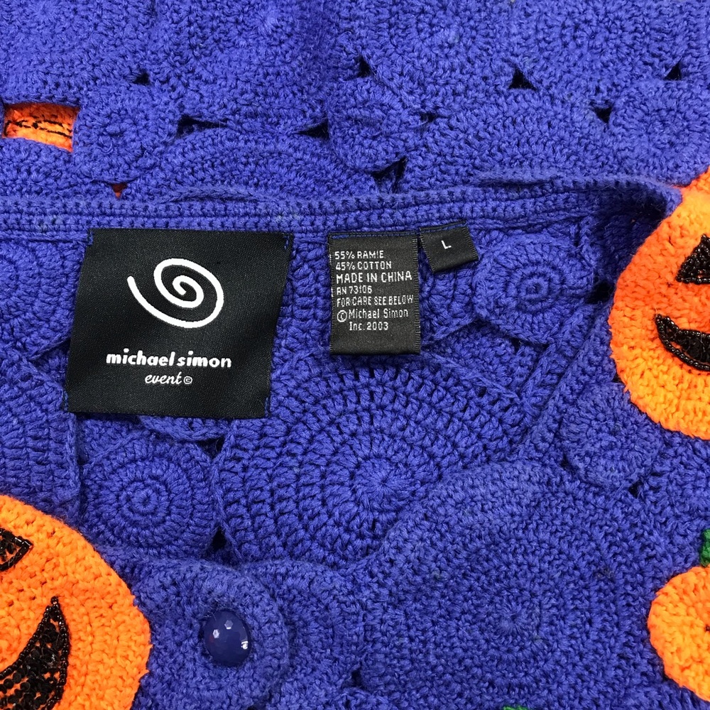 Vintage Michael Simon Halloween Crochet Cardigan Sweater ~ Women’s Large EUC - Picture 8 of 9